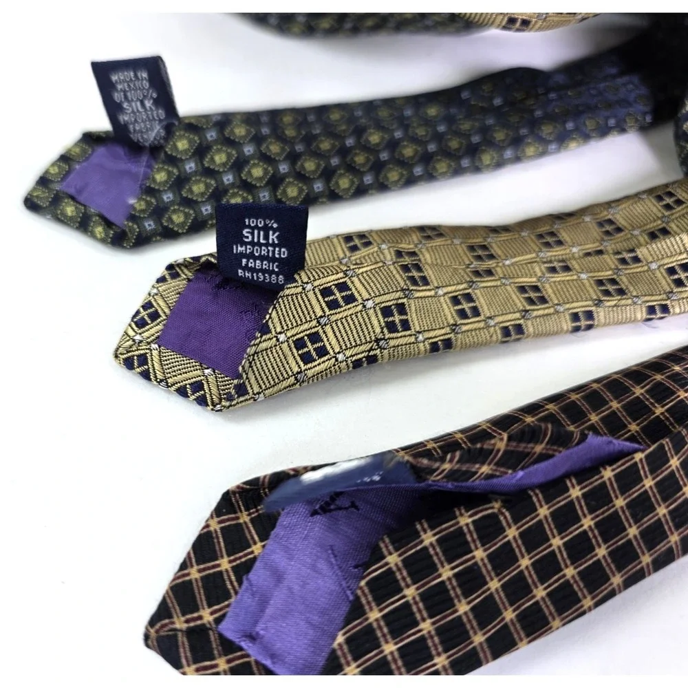 Nautica Neck Ties Lot of 3 Mens Adjustable Blue 100% Silk Plaid Geometric EUC